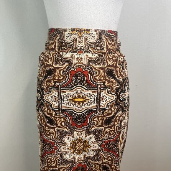 Charter Club Skirt size 8 Brown Red Gold Paisley Straight Pencil Knee Stretch - Picture 2 of 8